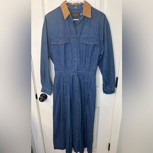 Vintage Eddie Bauer Denim Dress Suede Removable Collar EUC